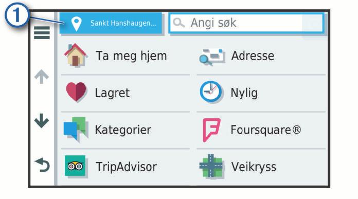 nærheten av destinasjonen din, nær en annen by eller langs den aktive ruten. 1 Velg Hvor skal du?. 2 Velg ved siden av det gjeldende søkeområdet. 3 Velg et søkeområde.