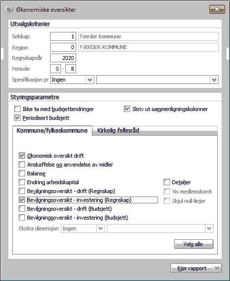 Økonomisk oversikt - drift 1 Færder kommune - 2020 11.09.