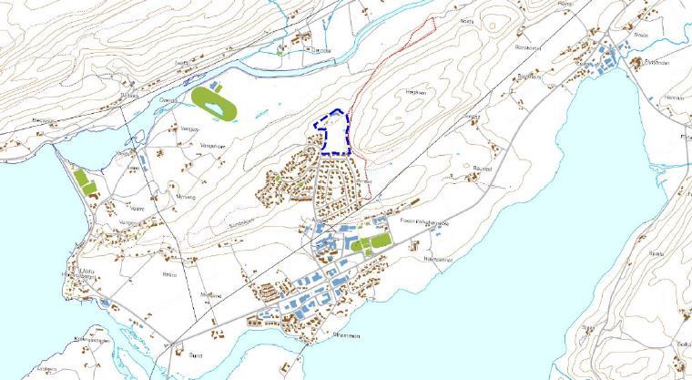 Figur 4 Oversiktskart Avgrensning og størrelse på planområdet Planområdet er avgrenset ved eiendomsgrenser i nord, sør og vest. Mot øst er planområdet avgrenset ved formålslinje i kommuneplanen.