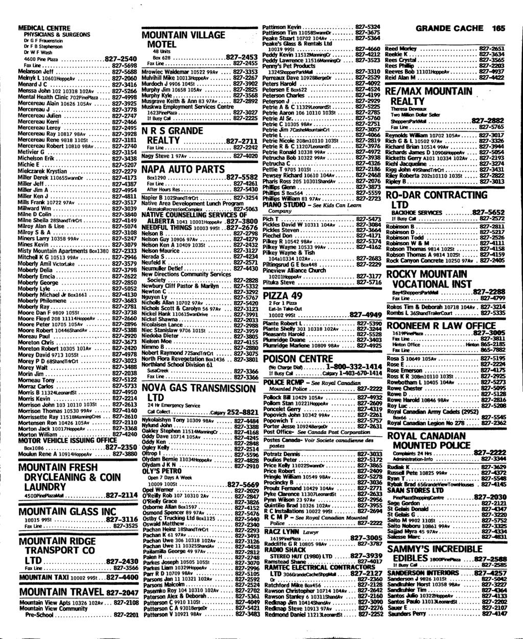 MEDICAL CENTRE PHYSICIANS & SURGEONS Dr G F Frauenstein Dr F B Stephenson DrWF Wash 4600 PinePlaza 827-2540 Fax Line 827-5698 Meianson Jeff 827-5688 Mekiyk L loeoihoppeav 827-2060 Menard J C 827-3416