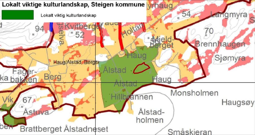 14 (38) HAUG BOLIGOMRÅDE 5.7 Landbruk / naturressurser Engeløya, inkl. planområdet, har status som utvalgt kulturlandskap. Ifølge Forvaltningsplan for UKL Engeløya, Steigen, Nordland (1.