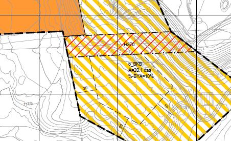 GOMSRUD SNØDEPONI 27 (58) Hensynssone Tvers over planområdet går det en høyspentkabel i luft, denne er synligjort med en hensyns- /faresone H370 avsatt til 10 m på hver side av ledningen, til sammen