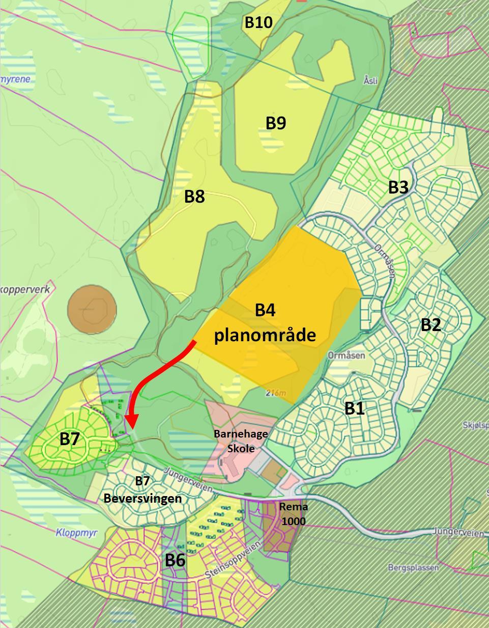 Figur 3: Oversikt over de ulike utbyggingsområdene på