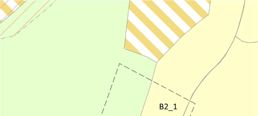 Søndre del Planområdet er avsatt til nåværende boligbebyggelse (gul farge i figur nedenfor - B2_1) og «landbruks-, natur- og friluftsformål samt reindrift» (grønn farge - LNFR) i gjeldende