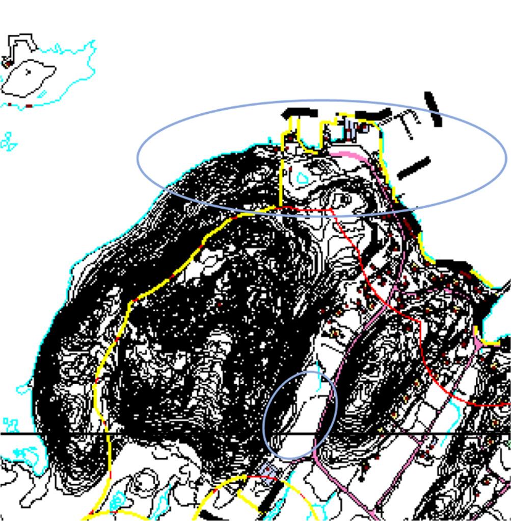 Figur 4: Temakart: Marin sektor. Planområdet (nordre og søndre del) vist med rød ellipse. Kilde: Steigen.kommune.no, vedlegg til kommuneplanenes arealdel: temakart: marin sektor.