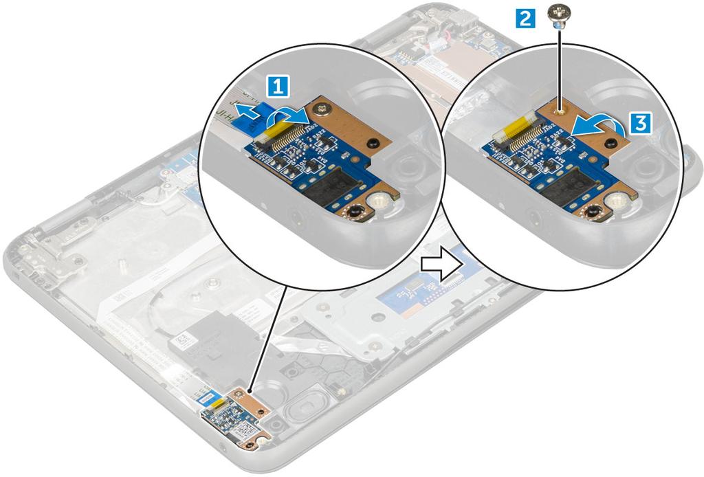 Installing audio board (Sette inn lydkortet) 1. Sett LED-kortet inn i sporet på datamaskinen. 2. Fest M2x3-skruene som fester lydkortet til datamaskinen. 3.