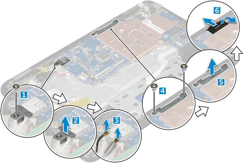 Koble fra WLAN-kablene [3]. c. Fjern M2.0x.