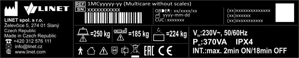 1.6 Merking 1 2 3 4 5 6 7 8 9 10 Fig. serie-etikett med UDI (Multicare med vekter) 1 2 3 4 5 6 7 8 9 10 Fig.