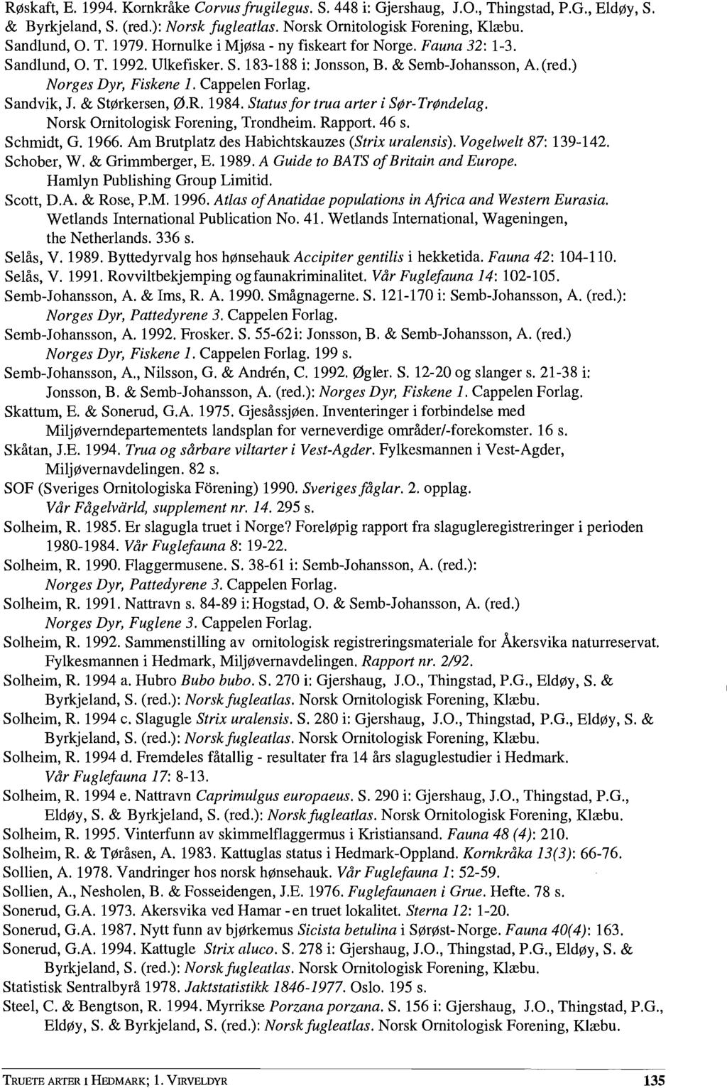 Røskaft, E. 1994. Kornkråke Corvusfrugilegus. S. 448 i: Gjershaug, J.O., Thingstad, P.G., Eldøy, S. & Byrkjeland, S. (red.): Norsk fugleatlas. Norsk Ornitologisk Forening, Klæbu. Sandlund, O. T. 1979.