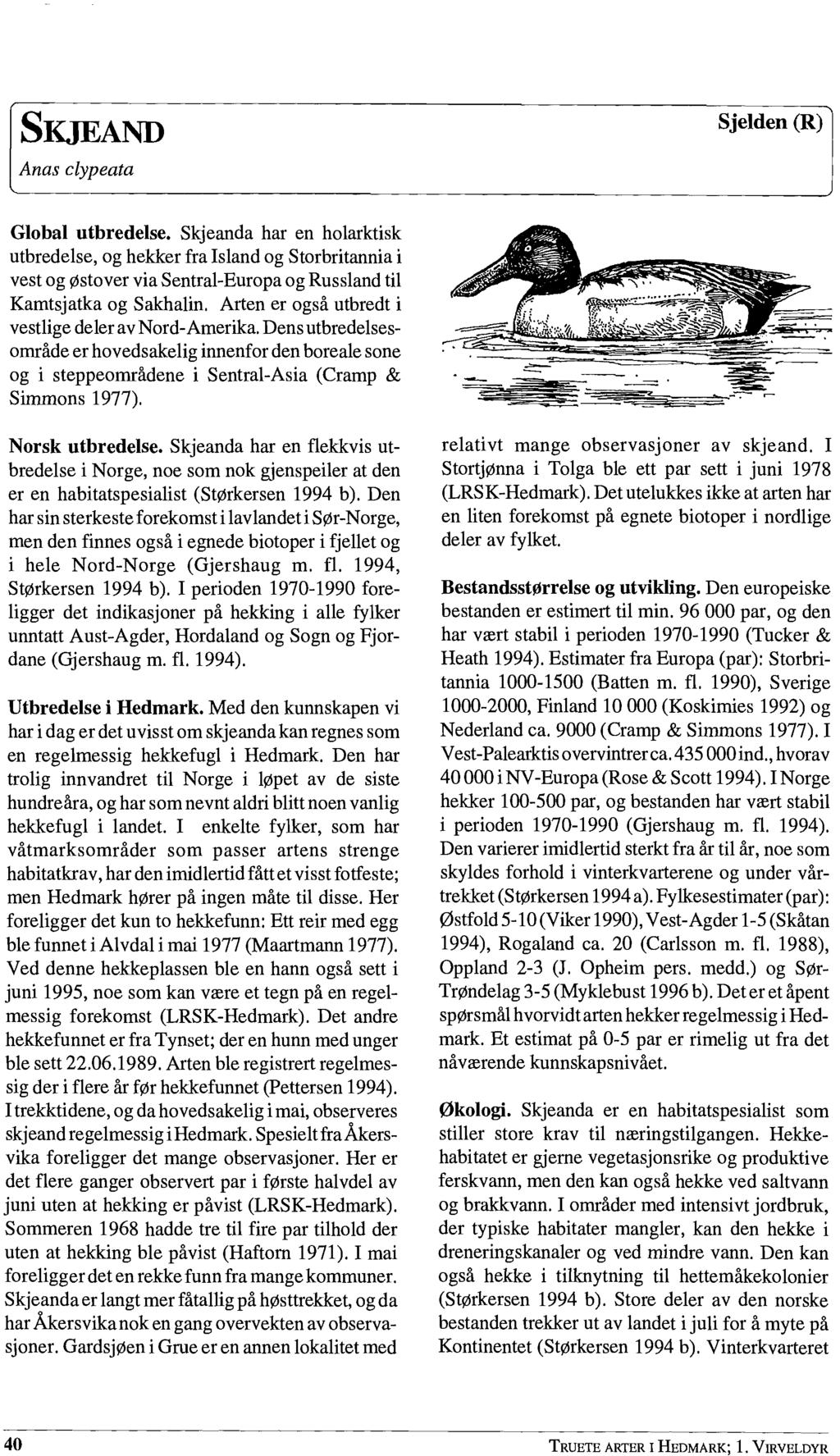 Sjelden (R) ] Global utbredelse. Skjeanda har en holarktisk utbredelse, og hekker fra Island og Storbritannia i vest og østover via Sentral-Europa og Russland til Kamtsjatka og Sakhalin.