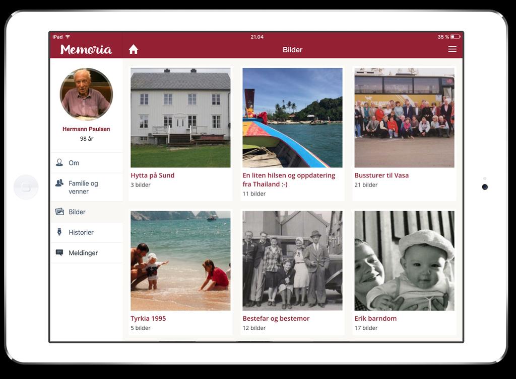 Memoriaprofilen på nettbrett: Bilder En oversikt over bildealbum i Memoriaprofilen Hvis bilder er