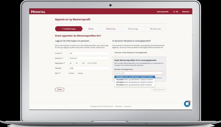 Pårørende: opprette Memoriaprofil Når pårørende oppretter Memoriaprofilen må de huke av for at personen er knyttet til en omsorgstjeneste.