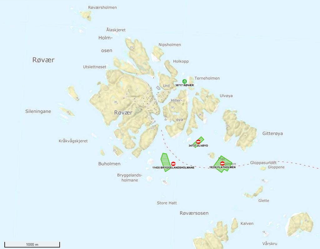 Side: 3/12 Figur 1: Oversiktskart som viser de tre lokalitetene i Røværsosen. Gjeldende tillatelser til Flatholmen og Bryggelandsholmane er over 10 år gammel.