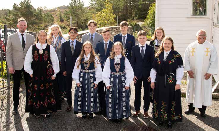 Kolbeinsvik, Mathilde Sætre Glesnes, Noah Rabben Olsen, Renate Haugsdal, Sara Marie Finsås, Thea Elisabeth Sande, Ådne Glesnes Mæland. FOTO: FOTOGRAF LØTVEDT KAUSLAND KYRKJE Laurdag 12.