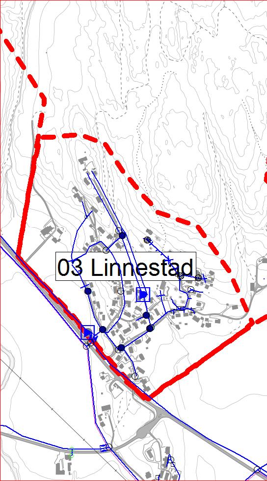 22 6.1.3 Sone 03: Linnestad Beskrivelse Boligområde. Vannmåler i kum med forsyning fra Re ledningen (315 PVC).