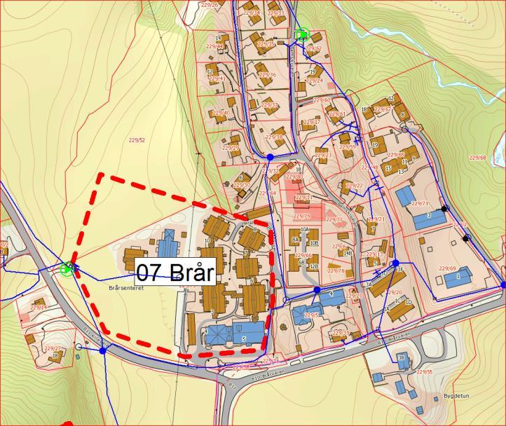 26 6.1.7 Sone 07: Brår Beskrivelse Lite område med eksisterende vannmåler som er overvåket i dag.