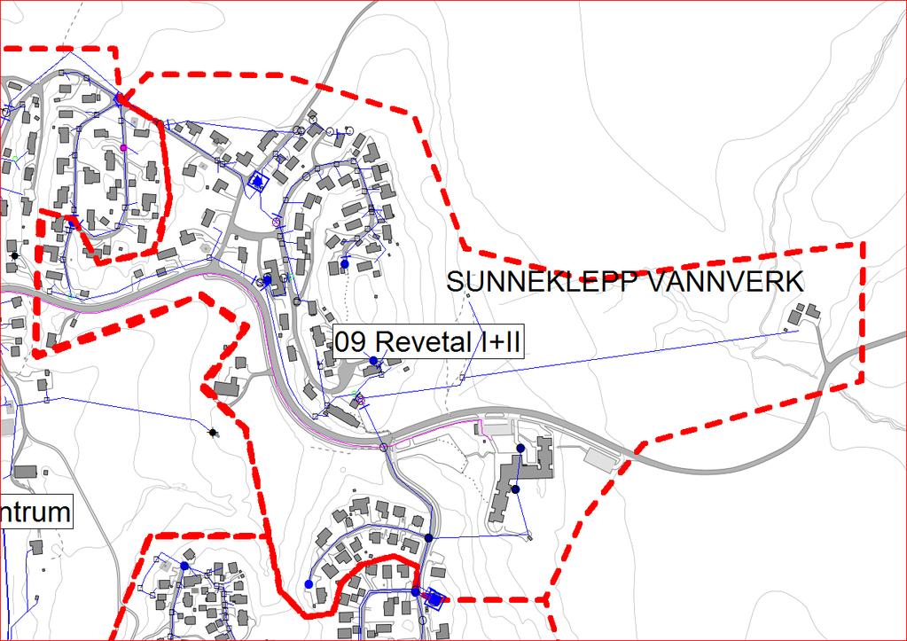 28 6.1.9 Sone 09: Revetal I+II Beskrivelse Eksisterende sone med måling. Kart/bilder Nødvendige tiltak Målere: Eksisterende vingehjulsmåler i dag i Revetal høydebasseng.