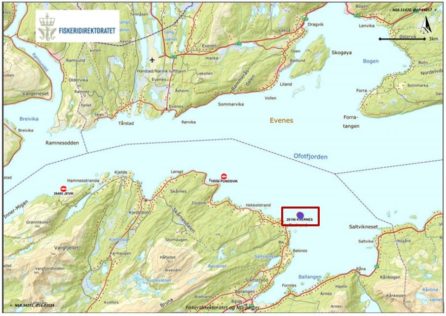 2 Innledning 2.1 Bakgrunn og formål Akvaplan-niva AS har på vegne av Ballangen Sjøfarm AS gjennomført en C-undersøkelse på lokalitet Kvernes i Ofotfjorden, Narvik kommune i Nordland (Figur 1).