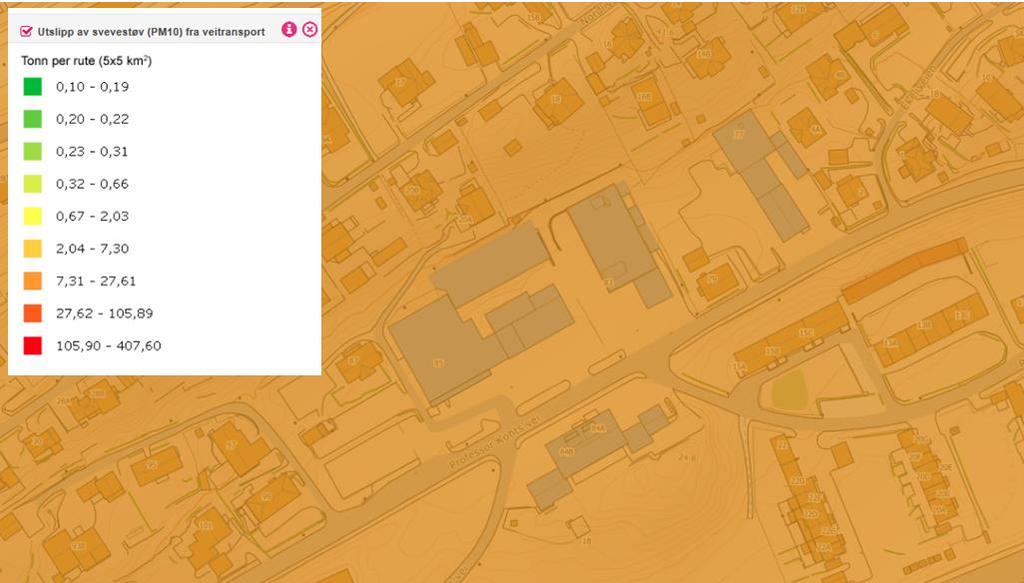 Figur 3-6 Utslipp av svevestøv (PM10) fra veitransport. Miljøstatus.no, 2018 Svevestøvbelastning ligger mellom 7,31 og 27,61 tonn, som er vanlig i store deler av Bærum. 3.6 Lokalklima De lokalklimatiske forholdene i planområdet vurderes til å ikke være problematiske.