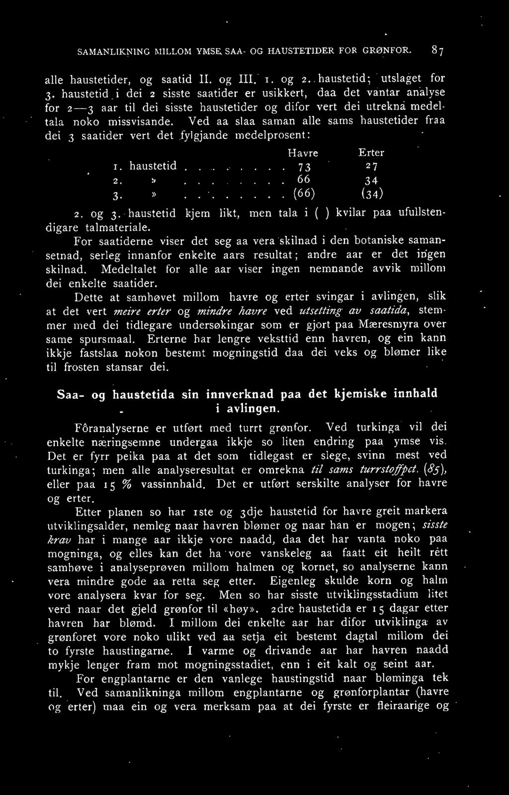 Ved aa slaa sarnan alle sams haustetider "fr aa dei 3 saatider vert det fylgjande medelprosent : 1. haustetid 2 3. )) z. og 3. - haustetid digare talmateriale.