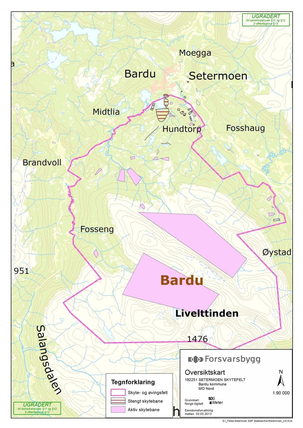 A-banene B-banene Karlstadskogen Kobbryggdalen Liveltskardet Figur 1: Oversikt over Setermoen skyte- og øvingsfelt.