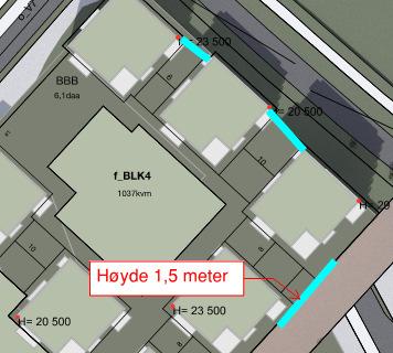 bakenforliggende felles uteareal, der ikke annet er oppgitt. Utbredelse: Figur 3 Utbredelse støyskjerm.