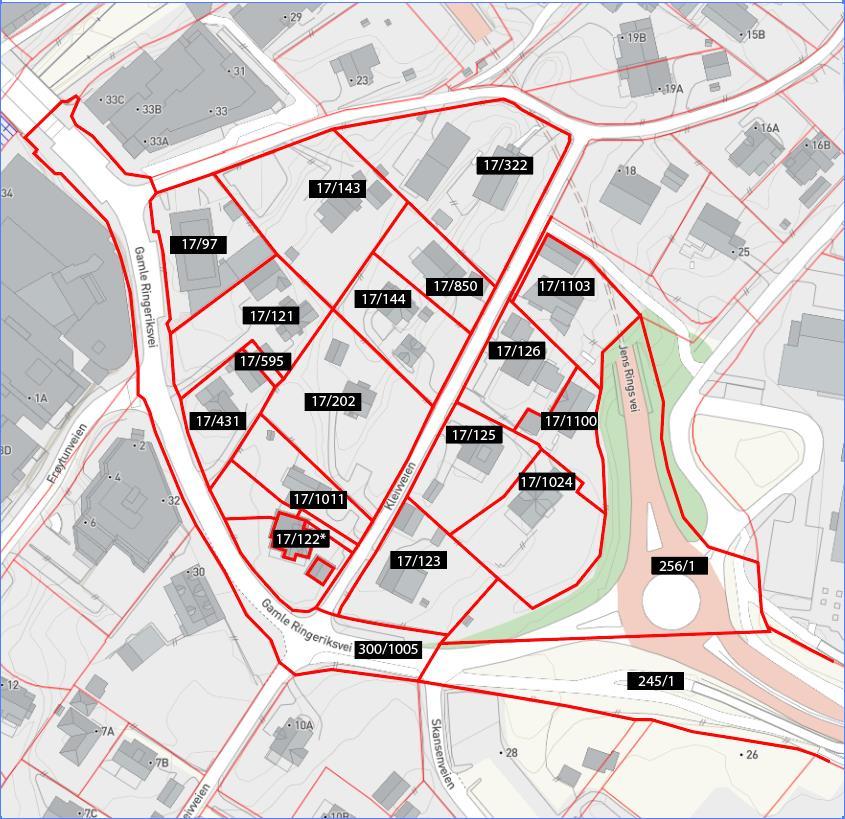 3.3 Eiendomsforhold 3.4 Trafikkforhold Figur 7: Eiendomsforhold Den kommunale hovedveien gjennom området er Gamle Ringeriksvei.