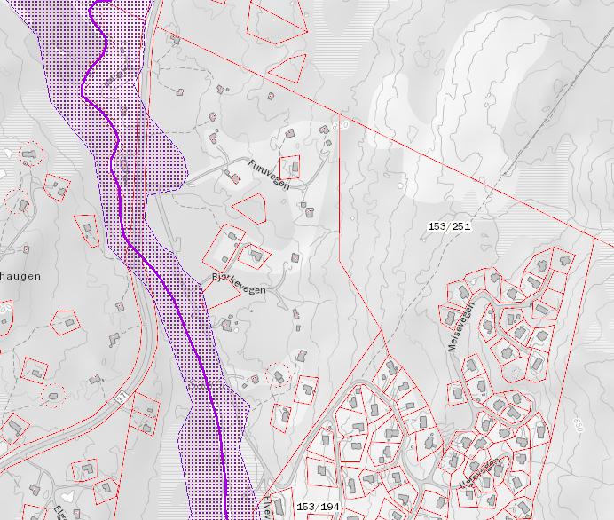 Figur 14: Aktsemdområde for flaum langs Sauråi.