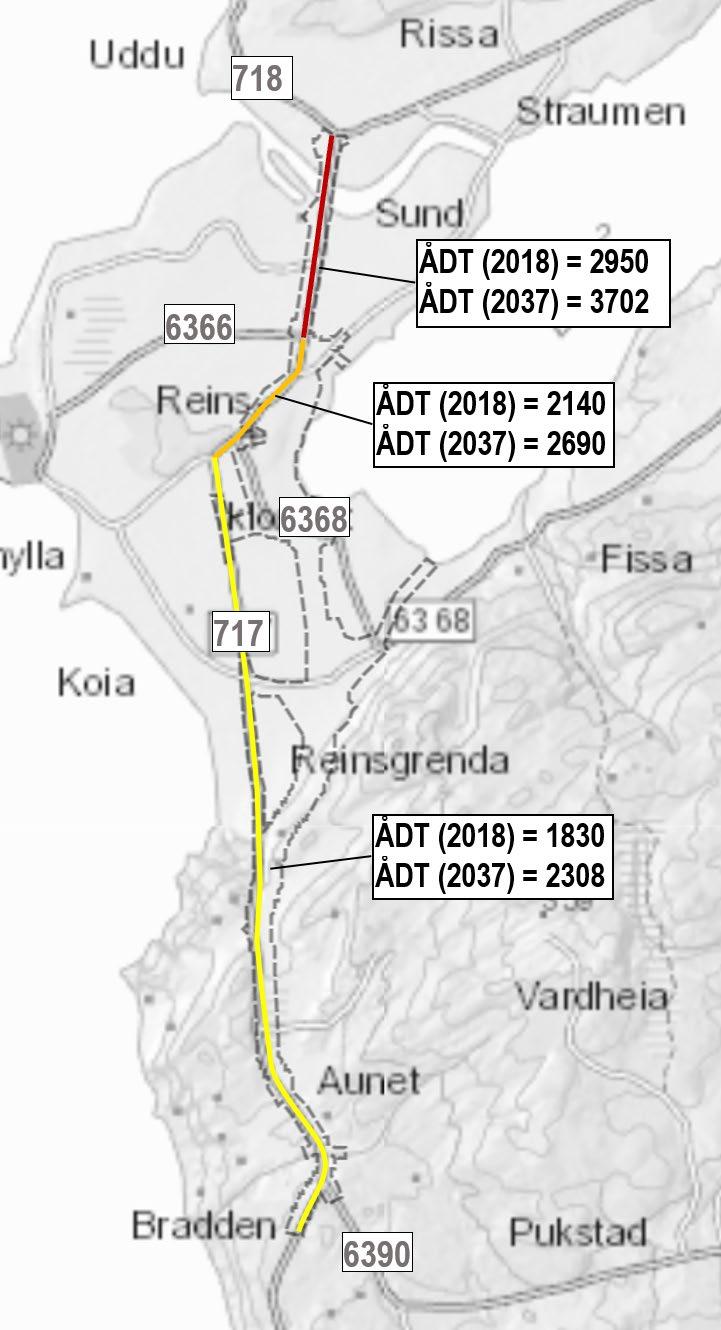 7 Planområdet 7.1 Trafikkforhold 7.1.1 Dagens situasjon I Delstrategi veg 2019 2030 for Trøndelag er fv. 717 gitt funksjonsklasse C.