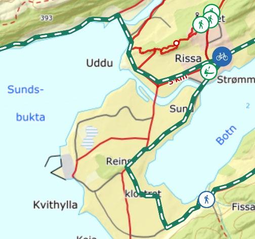 8.4 Nærmiljø, friluftsliv og rekreasjon Følgende turer i området er beskrevet i UT.no: Kart Beskrivelse Rissa rundt på sykkel: Lang runde om Hasselvika, Råkvåg og Haugsdalen.