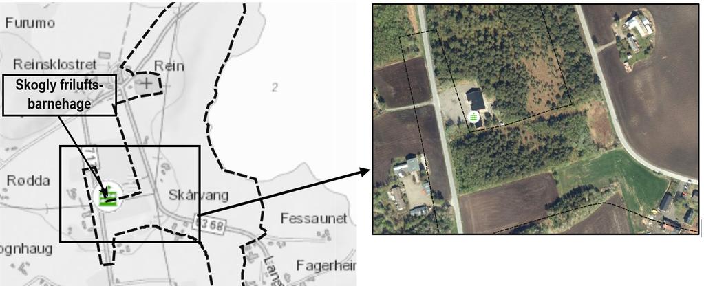 Figur 43: Reinshaugen I hele planområdet vil ferdsel for gående og syklende bli mer attraktivt siden dagens fv. 717 bare får lokaltrafikk (trafikkmengden går ned).