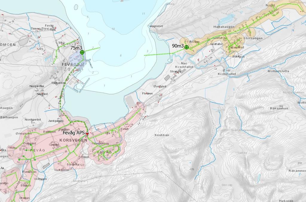 3.3. Fevåg (Fevåg og Bymyra rensedistrikter) Ved Fevåg er det to kommunale slamavskillere, én for Bymyra i øst (90 m 3 ) og én for Fevågsjøen i vest (75 m 3 ).