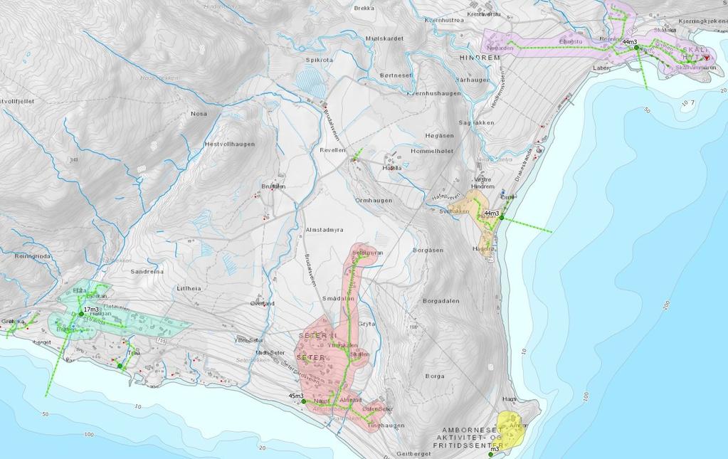 3.9. Hindrem/Seter I området Hindrem/Seter er det flere små avløpsfelt med slamavskiller og utslipp til fjorden.