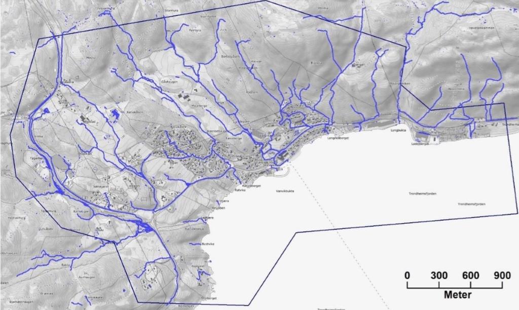 terrenget. Resultatene fra analysen ble innarbeidet i ROSanalysen til kommunedelplanen (se utdrag i Figur 29).