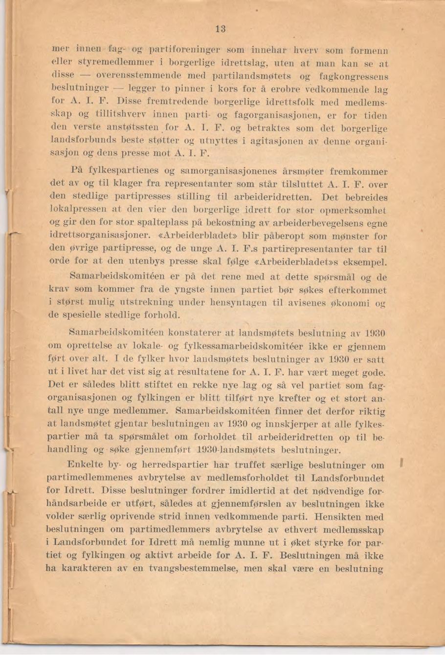 13 uioi- imieii ofj partiforeiiinjjor som iiineliar hv( i'v som fornieini d ier styremedlwnmer i borfi'ei'lifi'e idrettslag, iiteii at man kan so at disse overensstemmende med ])arti]andsmøtets og