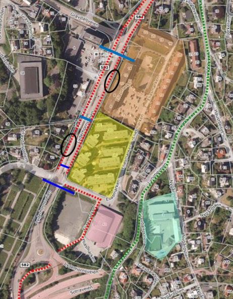 2. Dagens situasjon Figur 2 Planområdet og nærmiljøet Figur 2 viser dagens situasjon med Lyderhornsveien og Eliasmarken som sentrale adkomstveger til området.