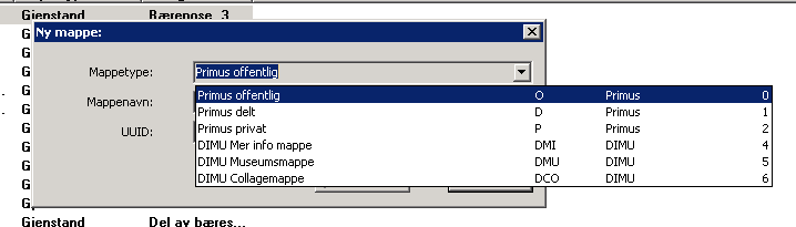 Mappevalgene dine er Primus offentlig, Primus delt, Primus privat, DIMu Mer info mappe, DIMu Museumsmappe, DIMu Collagemappe 6.2.1 Primus offentlig Anbefales brukt.