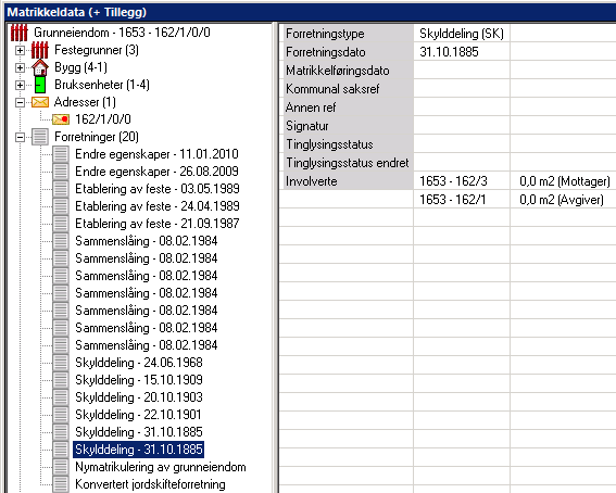 Forretninger/Forretningsdata: Her finnes informasjon om alle forretninger som er registrert på Eiendommen fra og med etablering.