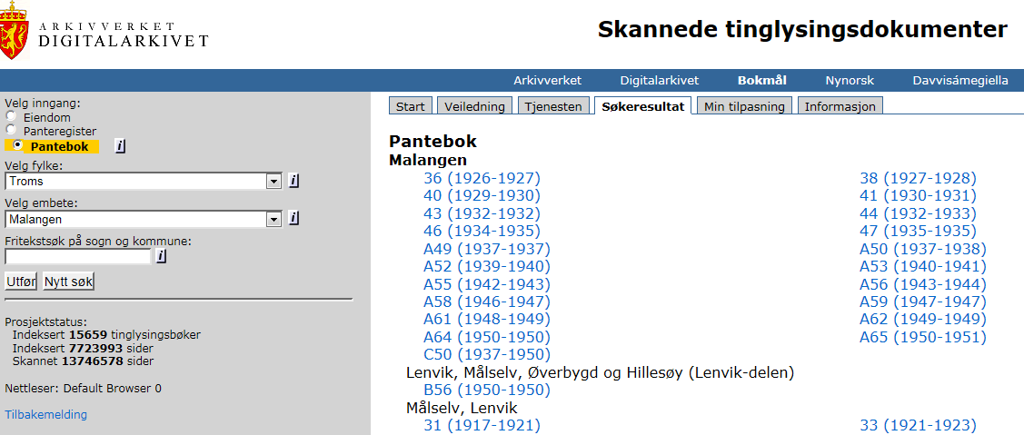 Dersom du ønsker å bestille et tinglyst dokument, må du inn på forsiden i Infoland, under fanen Dokument i stedet for Eiendom som ble brukt ved bestilling av grunnboksutskrift.