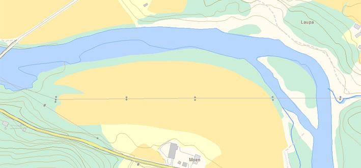 4.1.3 Sideløp ved Smemobekken Området er erosjonssikret på nordsiden av elven på grunn av en kvikkleireforekomst nordøst for det aktuelle området (figur 8).