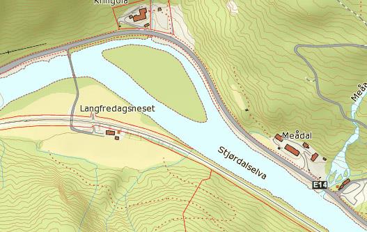 4.1.6 Sideløp ved Langfredagsnes Et sideløp på elvens nordside er tørrlagt og delvis gjengrodd av lupiner og krattskog (figur 16).