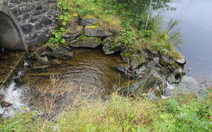 kulverten, fall ved utløp i kulp og steinsetting ved