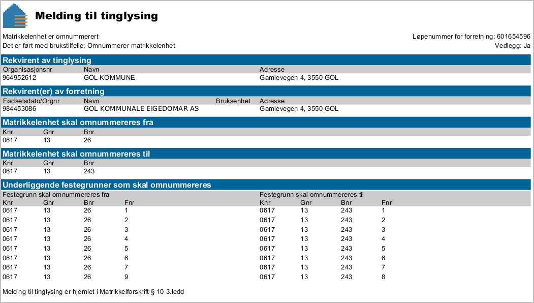 4.3.5 Omnummerer matrikkelenhet med underliggende festegrunner 4.3.6 Ommatrikuler matrikkelenhet med underliggende festegrunner Som før versjon 3.