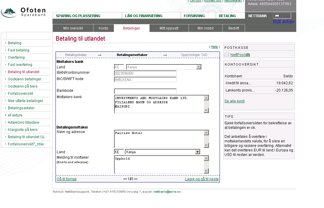 Inntastede opplysninger lagres og du kommer til trinn 3.