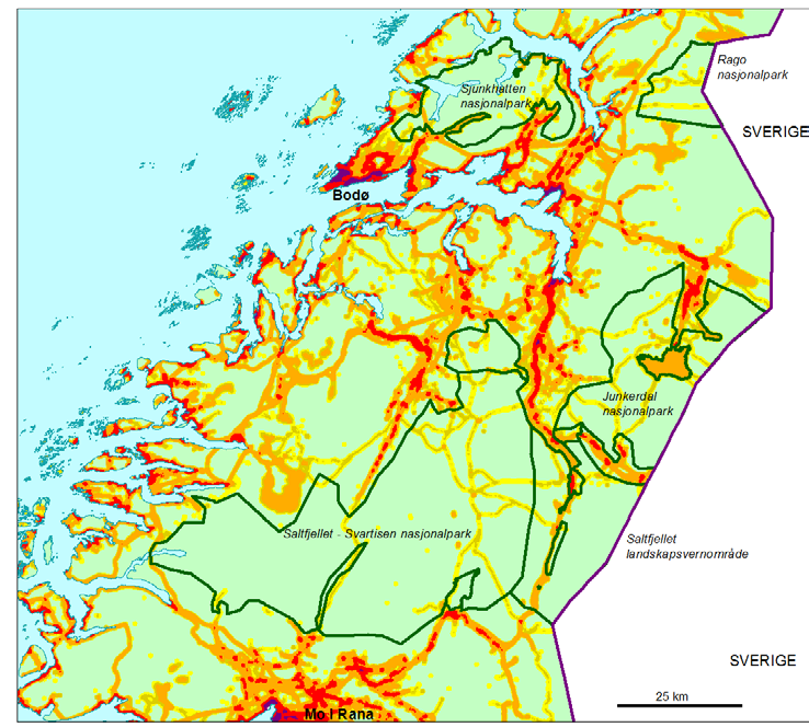 Figur 21 viser variasjonen i IfII utv som middelverdi for landskapsområdene.