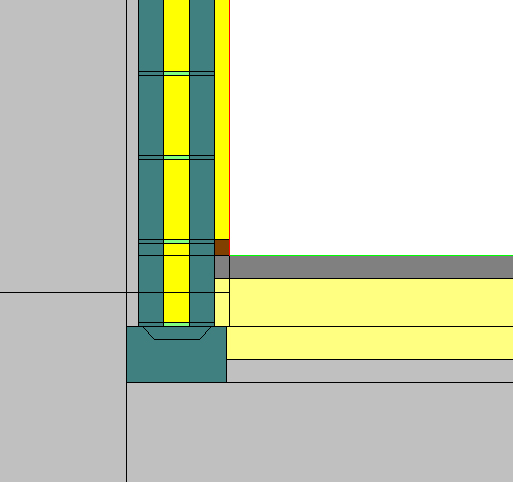 KuldebroAtlas Tabeller med kuldebroverdier Kjelleryttervegg - lettklinker med innstøpt isolasjon Detalj: Tilslutning mellom isolert gulvkonstruksjon og yttervegg av lettklinkerblokker mot terreng