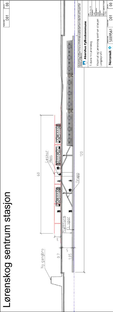 5.2.5 Lørenskog sentrum stasjon I Lørenskog sentrum foreslås en T- banestasjon i grunne like under bussterminalen. Bussterminalen vil etter ombygging få en annen utforming enn i dag.