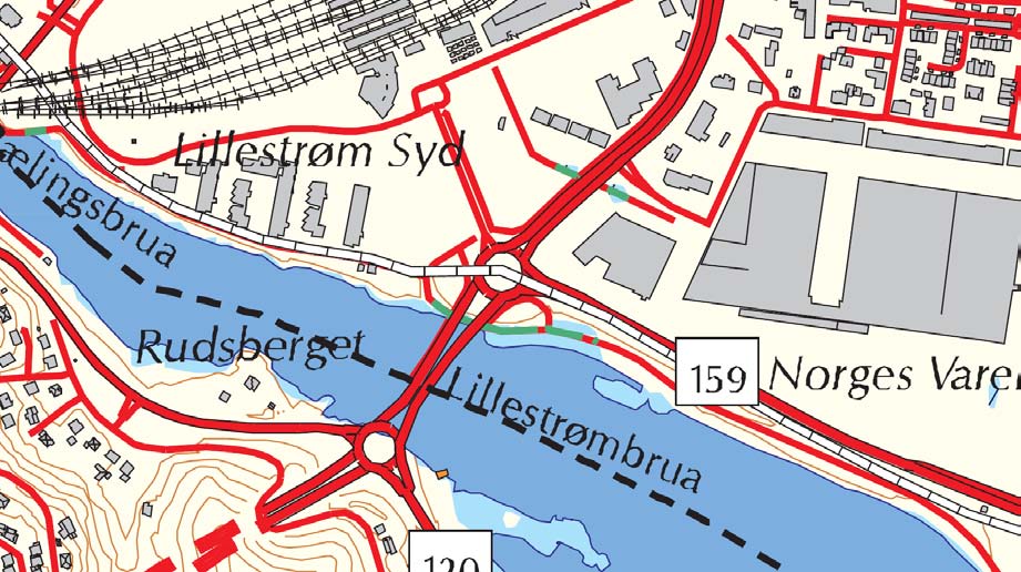 Flomsonekartene viser at 10- årsflommen vil oversvømme traseen inn mot Lillestrøm stasjon.