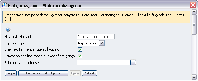 10 Arbeide med maler i EPiServer 4.60 5. I feltet Side som vises etter svar kan du peke ut en side som skal vises når besøkende har sendt svaret.