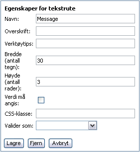 12 Arbeide med maler i EPiServer 4.60 Tekstrute Tekstrute er en felttype som gir besøkende et stort felt der de kan skrive inn tekst.